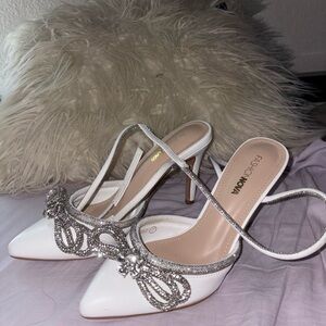 Fashion Nova White Heels with Silver Accents